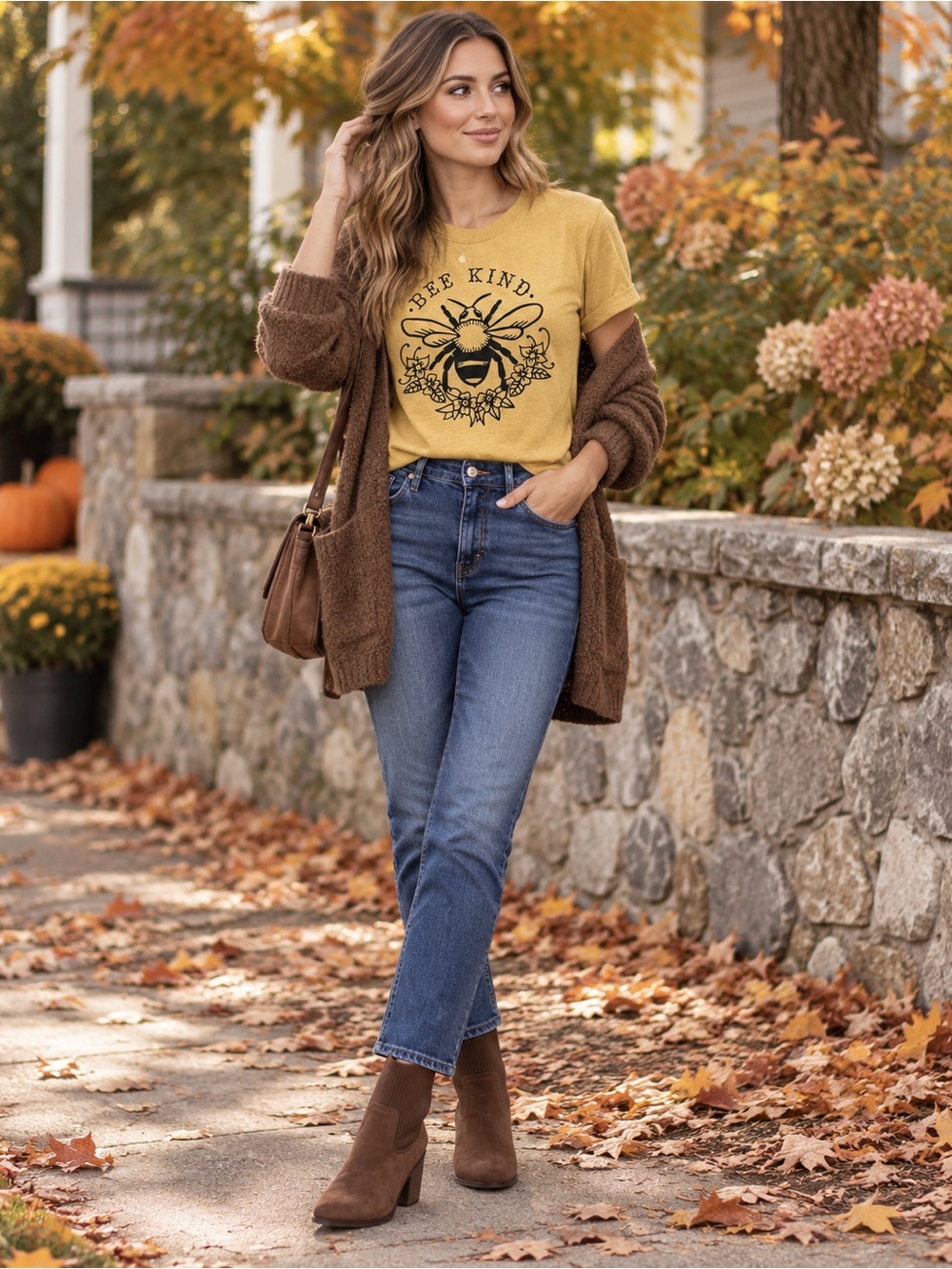 Bee Kind Graphic Tee Small Mustard Yellow Floral Bee Boho Shirt NWOT